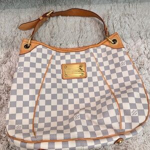 Louis Vuitton White and Tan Checkered Shoulder Bag